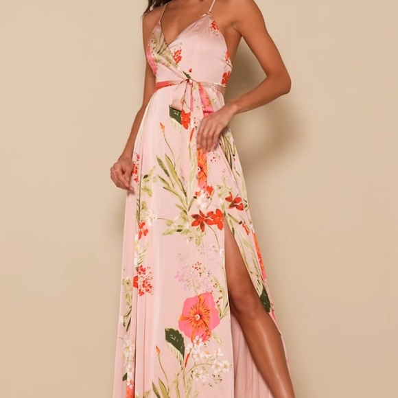 Still the One Blush Pink Floral Print Satin Maxi Dress - Picture 4 of 8